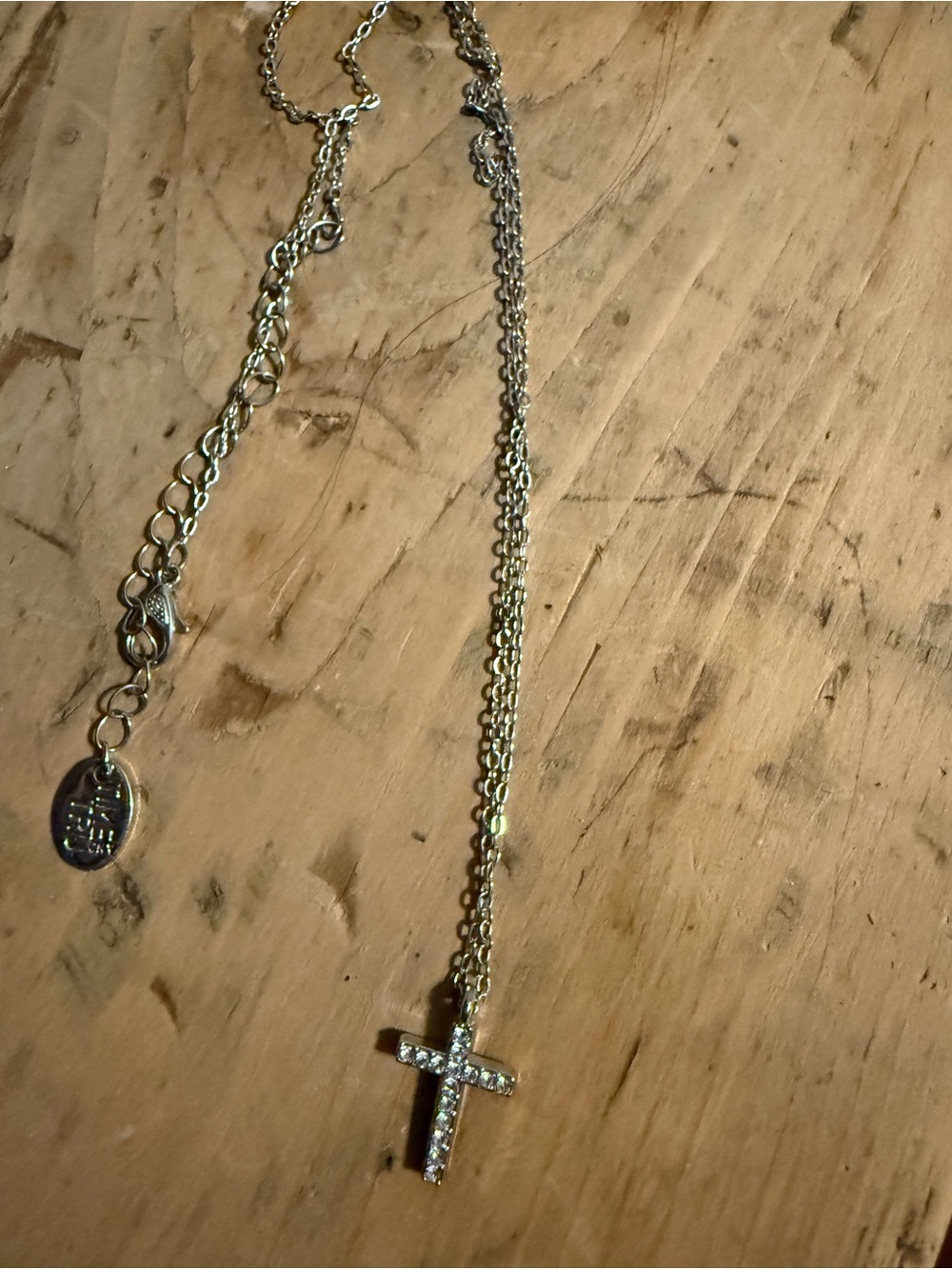 Silver Faux Diamond Cross Necklace